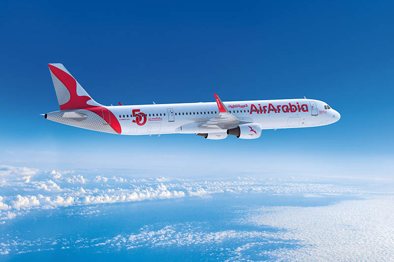 A321neo-LR en el Dubai Airshow 2021 con librea conmemorativa ©Air Arabia