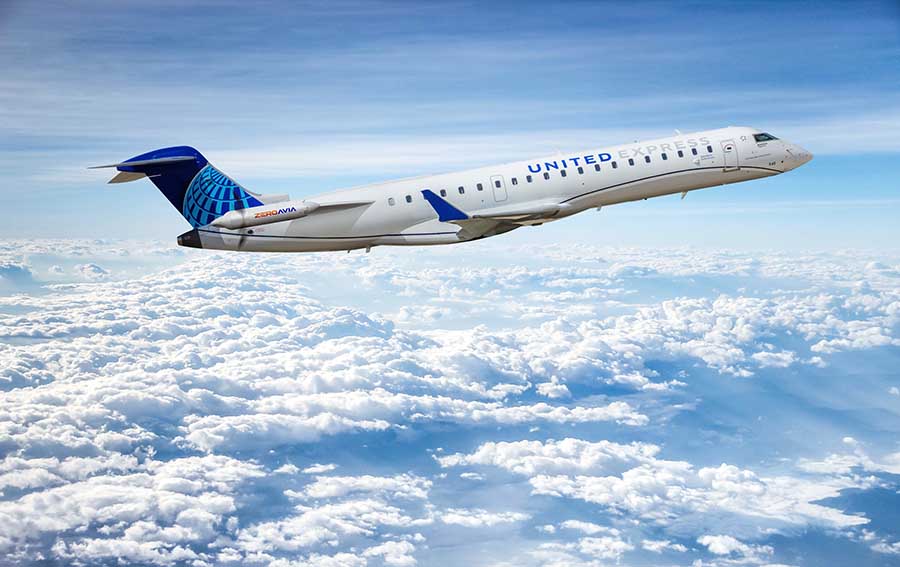 La nueva participación en el desarrollador de motores eléctricos de hidrógeno ZeroAvia da a United la posibilidad de comprar hasta 100 motores 100% de hidrógeno sin emisiones que podrían utilizarse en los aviones de United Express para 2028 ©United Airlines