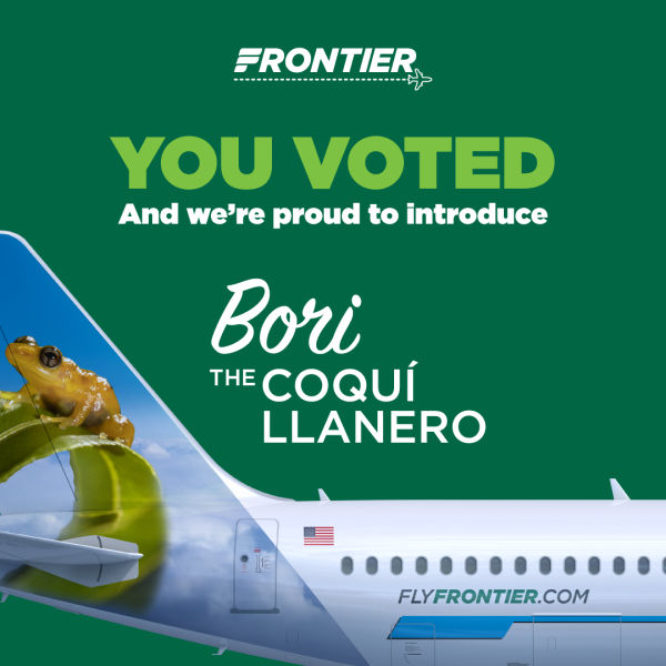 Frontier Airlines anuncia que "Bori" es el nombre elegido por sus clientes ©Frontier
