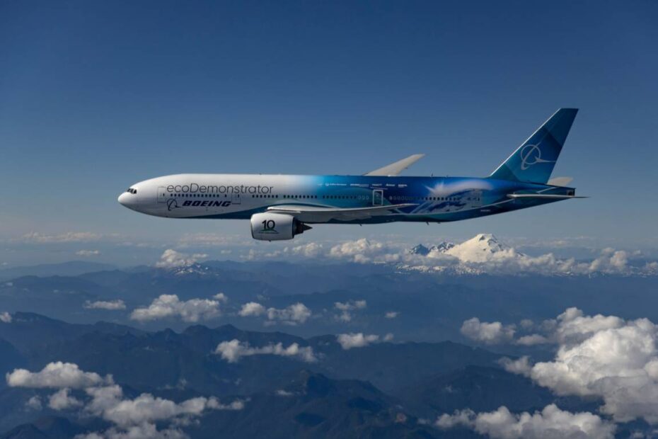 El Boeing ecoDemonstrator 2023 inicia su segundo año de pruebas en un 777-200ER de Boeing con más de una docena de tecnologías. ©Boeing