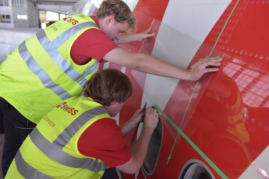 La flota de Boeing 777 de SWISS ya está equipada con una lámina de «aeroSHARK» que reduce las emisiones de CO2 ©SWISS