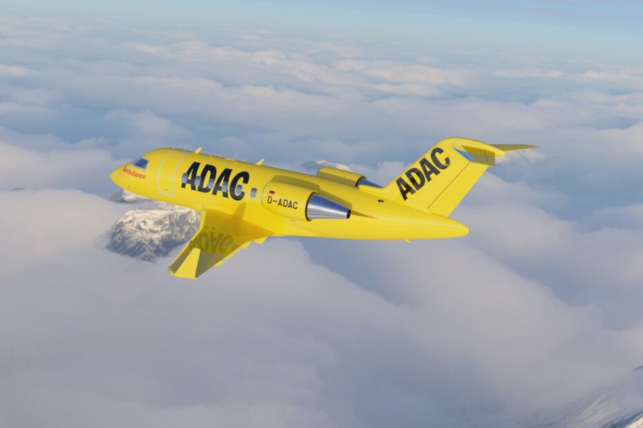 Representación del Bombardier Challenger 650 adquirido por ADAC para su uso como evacuación médica. ©Bombardier