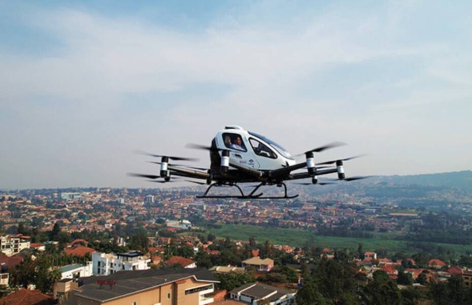 EHang logra el primer vuelo eVTOL sin piloto para el transporte de personas en África en la 9.ª Cumbre de Aviación de África. Imagen: EHang