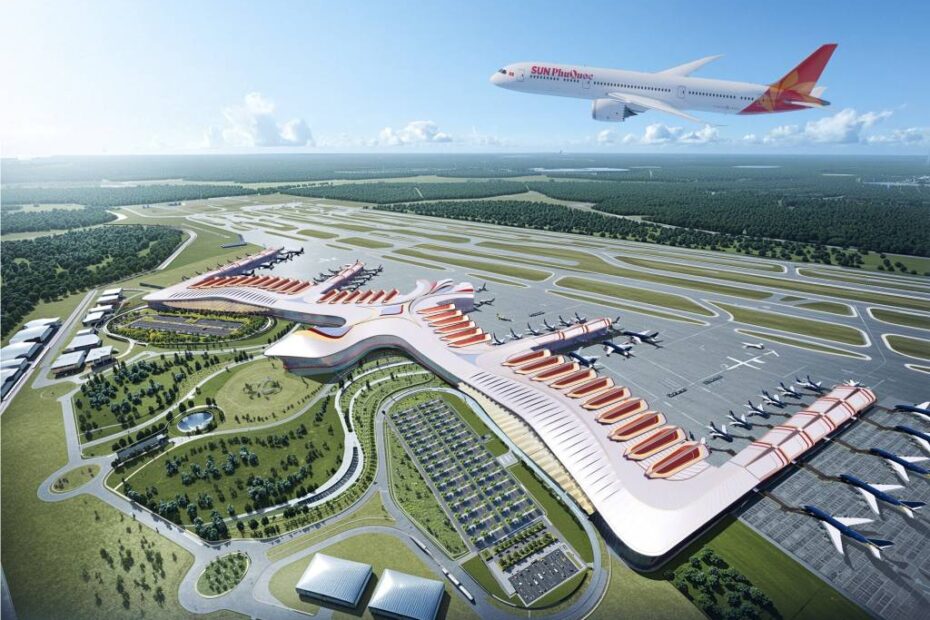 Representación artística del Aeropuerto Internacional de Phu Quoc, obra de Sun Aviation Group, cuya inauguración está prevista para 2027. (Foto cortesía de Sun Group)