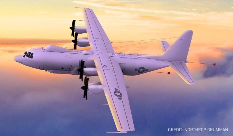 El E-130J Phoenix II, basado en el C-130J Super Hercules de Lockheed Martin, sustituirá a la actual flota de E-6B Mercury de la Armada de los Estados Unidos en la misión TACAMO. Crédito de la imagen: Northrop Grumman