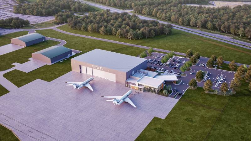 La rampa privada, con una superficie de 40 000 metros cuadrados destinada al estacionamiento de aeronaves, estará terminada a tiempo para el torneo de golf de 2026. ©NetJets