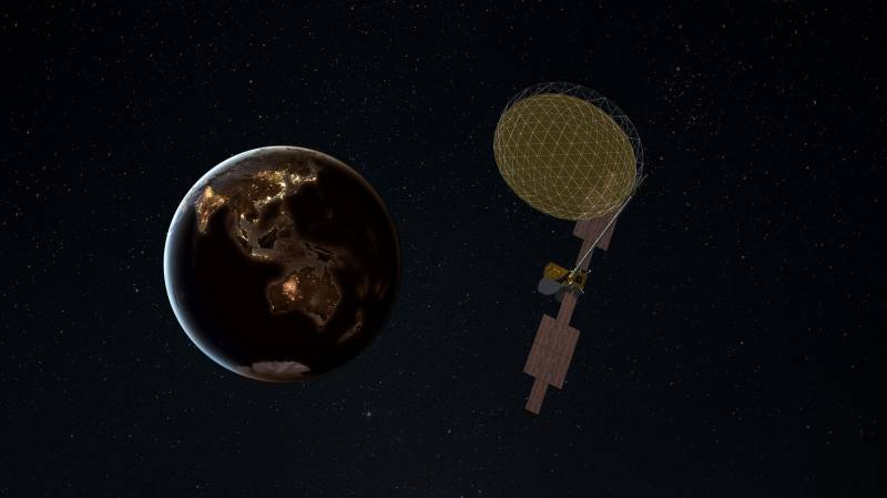 Representación del ViaSat-3 F3 en órbita. (Imagen de ViaSat)