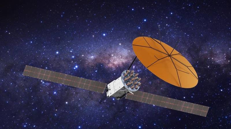 Representación en órbita del diseño del satélite MUOS SLE de Boeing. (Imagen de Boeing)
