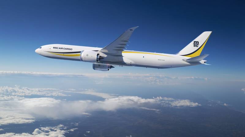 Boeing y MSC Air Cargo anunciaron que esta empresa de transporte aéreo de carga, en rápido crecimiento, ha adquirido cinco aviones de carga 777-8. Este pedido, que hasta ahora no se había dado a conocer, es el primero de MSC Air Cargo para el modelo 777-8 Freighter. ©Boeing