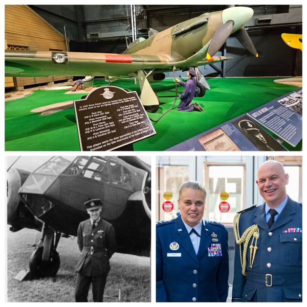 Arriba y a la izquierda: El oficial Carl Davis, del Museo Nacional del Aire de la Fuerza Aérea de los Estados Unidos (USAF) en Ohio. Abajo a la derecha: El mariscal del aire Lloyd con un colega estadounidense. © 2026 Royal Air Force. UK Crown Copyright
